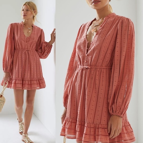 Anthropologie Forever That Girl Eyelet Mini Dress Pink Small - Picture 1 of 8